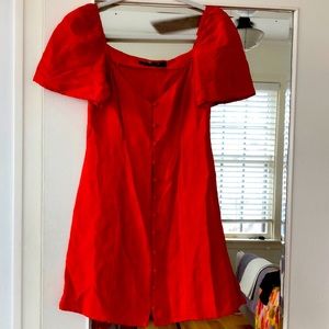 Zara tomato red linen mini dress